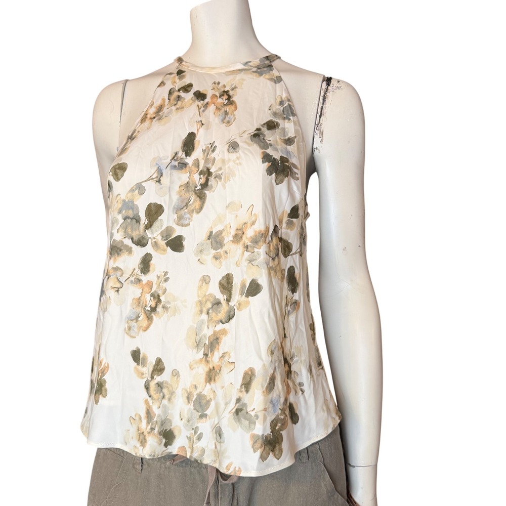 RW&CO Halter Blouse Floral Lined Sage Cream Romanticcore Cottagecore Flowy L